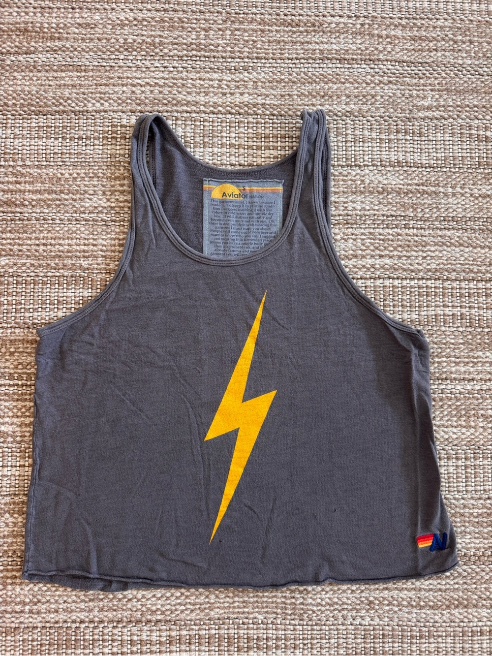 Aviator Nation Women’s Charcoal Tank with Yellow Lightning Bolt, Small